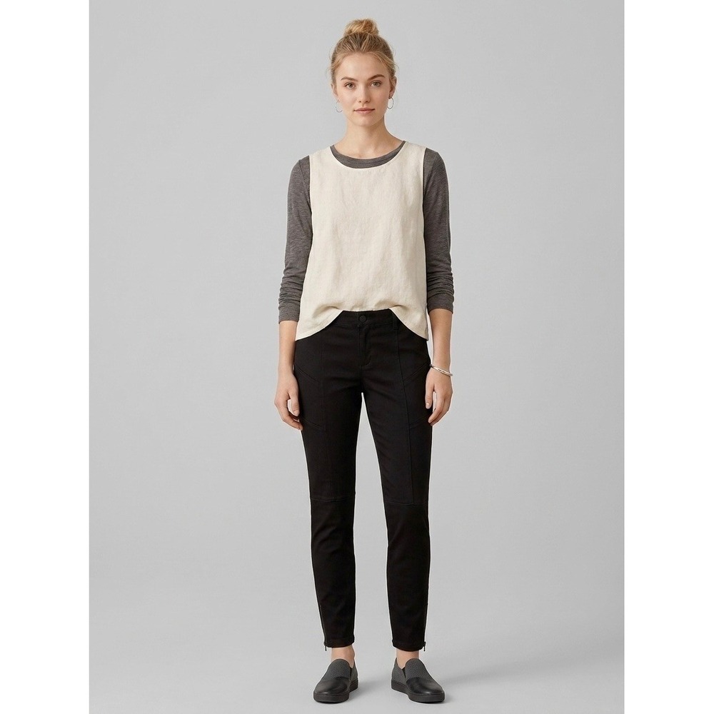 Eileen Fisher Womens Black Organic Cotton Moto Skinny Ankle Zip Pants Size 8